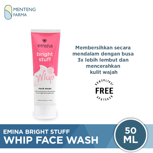 Emina Bright Stuff Whip Face Wash 50 mL - Pembersih Wajah Dengan Busa 3x Lipat - Menteng Farma