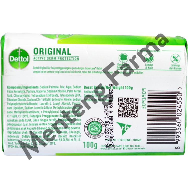 Sabun Mandi Batang Dettol Original - 100 gram - Menteng Farma