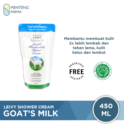 Leivy Shower Cream Goats Milk Refill 450 mL - Sabun Mandi Dengan Susu Kambing - Menteng Farma