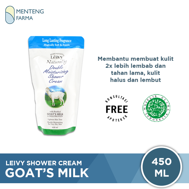 Leivy Shower Cream Goats Milk Refill 450 mL - Sabun Mandi Dengan Susu Kambing - Menteng Farma