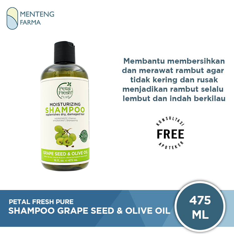 Petal Fresh Pure Shampoo Grape Seed & Olive Oil 475 mL - Menghidrasi dan Memperbaiki Rambut Rusak - Menteng Farma