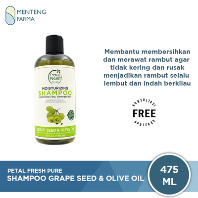 Petal Fresh Pure Shampoo Grape Seed & Olive Oil 475 mL - Menghidrasi dan Memperbaiki Rambut Rusak - Menteng Farma