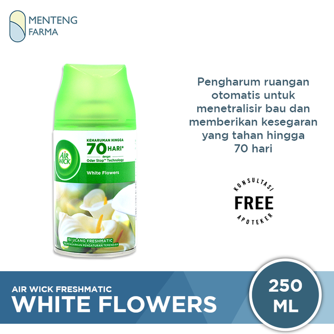 Air Wick Pengharum Ruangan Otomatis Refill White Flower 250 mL - Menyegarkan Ruangan Dengan Aroma Bunga Segar - Menteng Farma