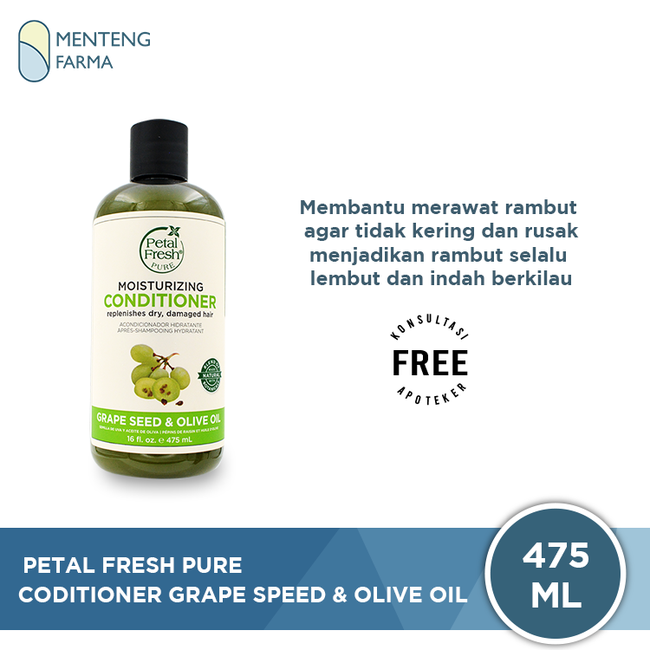 Petal Fresh Pure Conditioner Grape Seed & Olive Oil 475 mL - Menghidrasi dan Memperbaiki Rambut Rusak - Menteng Farma