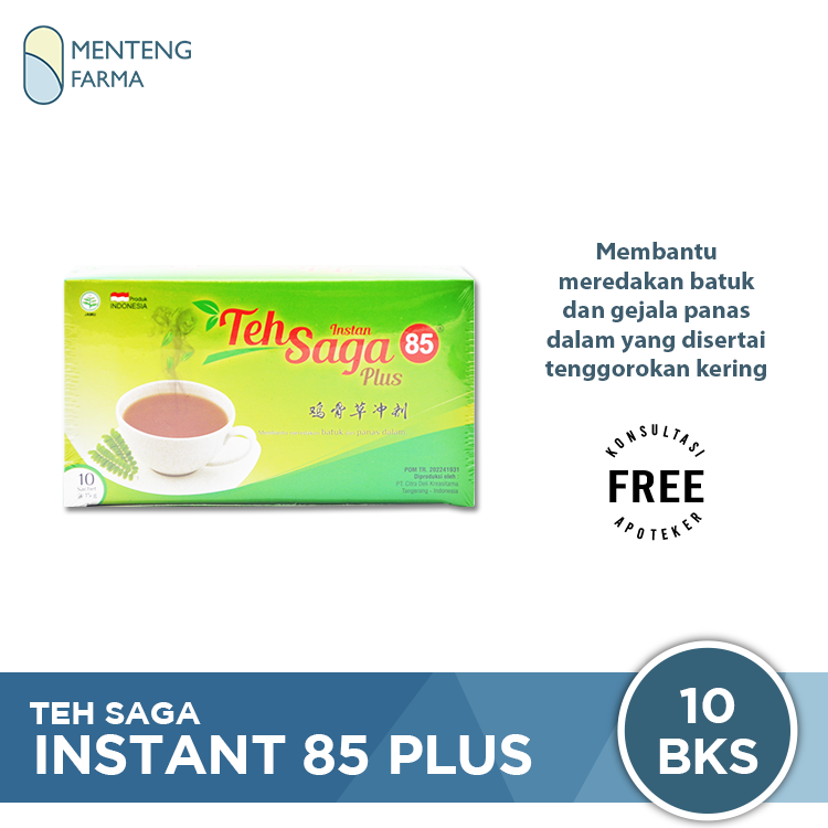 Teh Saga Instant 85 Plus Isi 10 Sachet - Pereda Batuk dan Panas Dalam - Menteng Farma