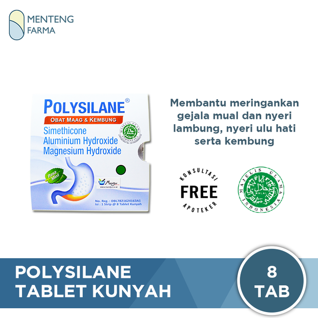 Polysilane Tablet Kunyah - Obat Sakit Maag, Kembung, Asam Lambung Naik - Menteng Farma