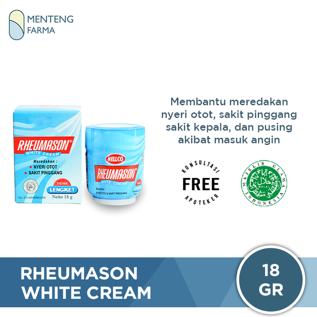 Rheumason White Cream - Pereda Nyeri Otot, Sakit Pinggang dan Keseleo - Menteng Farma