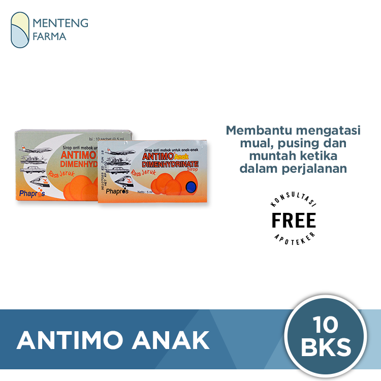 Antimo Anak (rasa jeruk) - Dus Isi 10 Sachet - Menteng Farma