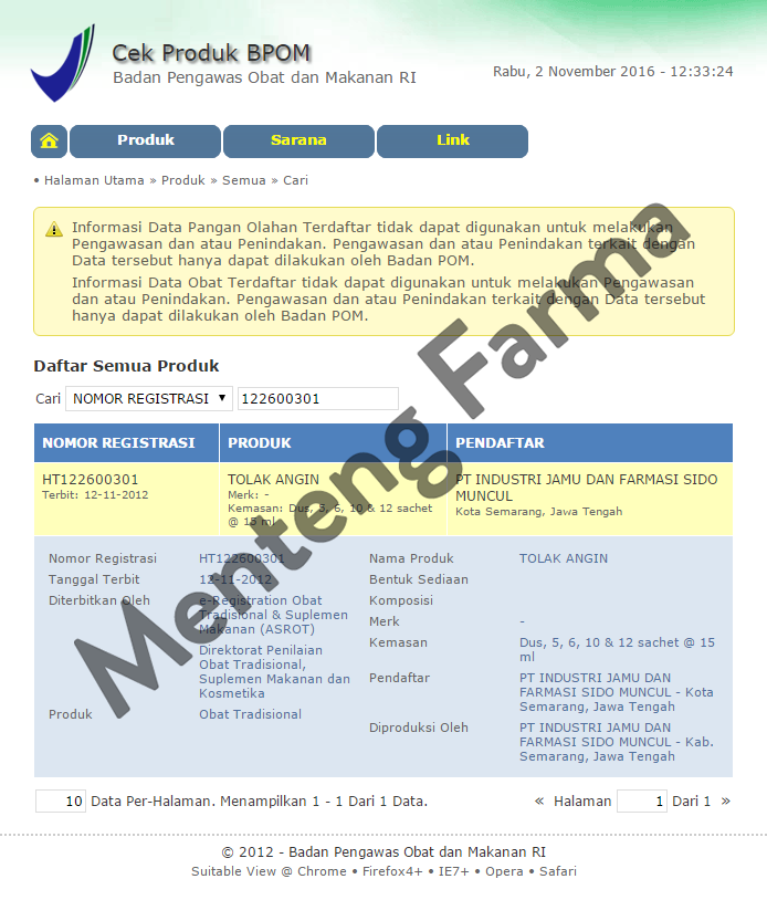 Tolak Angin Cair - Dus isi 12 sachet - Menteng Farma