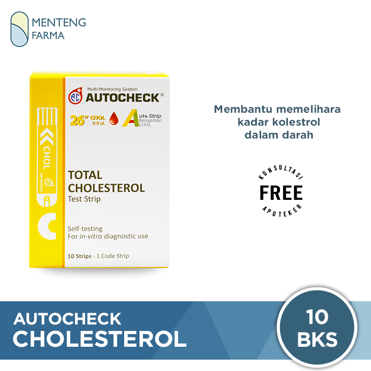 Strip Autocheck Cholesterol Isi 10 Strip - Alat Strip Tes Kolesterol - Menteng Farma