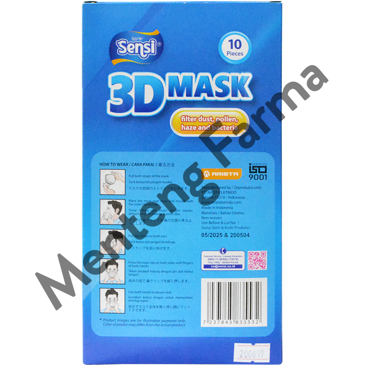 Sensi 3D Masker Earloop Isi 10 Pcs - Masker Sensi 3 Dimensi - Menteng Farma