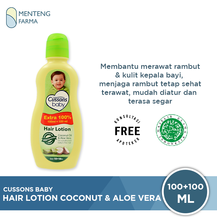 Cussons Baby Hair Lotion Coconut Oil & Aloe Vera 100 mL - Hair Lotion untuk Melembabkan Rambut dan Kulit Kepala Bayi - Menteng Farma