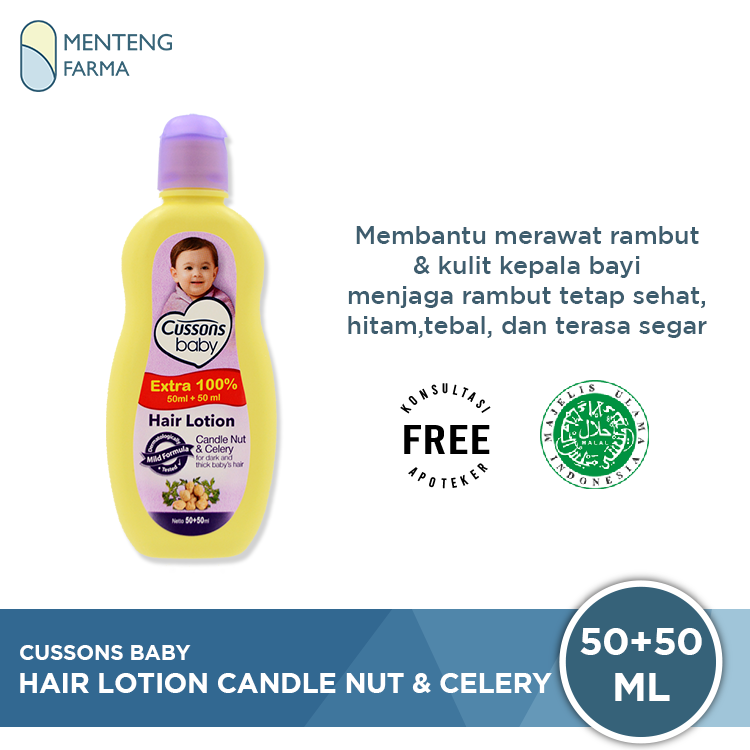 Cussons Baby Hair Lotion Candle Nut & Celery 50 mL - Hair Lotion untuk Menebalkan dan Menghitamkan Rambut Bayi - Menteng Farma