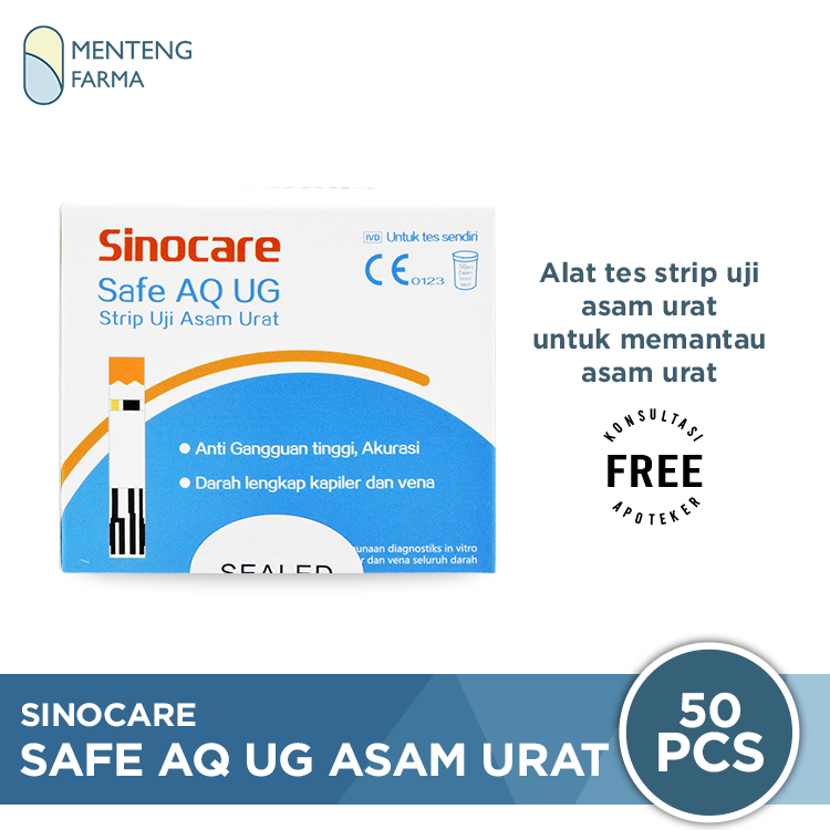 Sinocare Safe AQ UG Strip Uji Asam Urat 50 Pcs - Test Strip Asam Urat - Menteng Farma