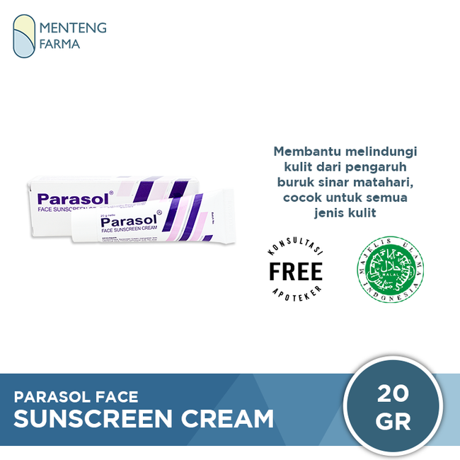 Parasol Face Sunscreen Cream 20 Gr - Tabir Surya Pelindung Kulit dari sinar UV - Menteng Farma