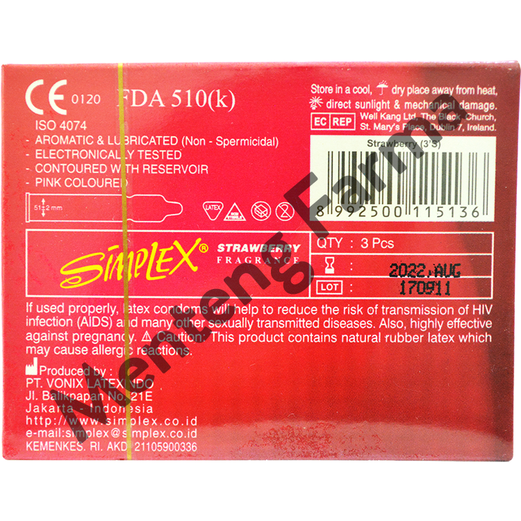 Kondom Simplex Strawberry Fragrance - Isi 3 - Menteng Farma
