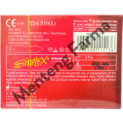 Kondom Simplex Strawberry Fragrance - Isi 3 - Menteng Farma