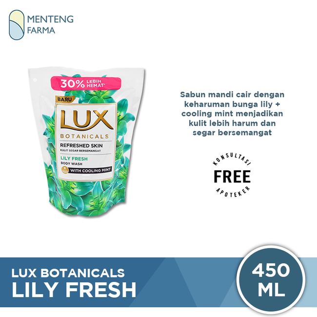 Lux Botanicals Sabun Mandi Cair Lily Fresh Refill 450 ML - Sabun Kecantikan dengan Cooling Mint Oil - Menteng Farma