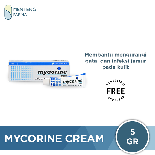 Mycorine Cream 5 Gr - Salep Gatal Jamur, Panu, Kurap, Kutu Air - Menteng Farma