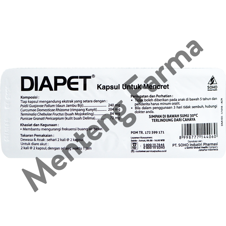 Diapet 10 Kapsul - Pereda Mencret Diare - Menteng Farma