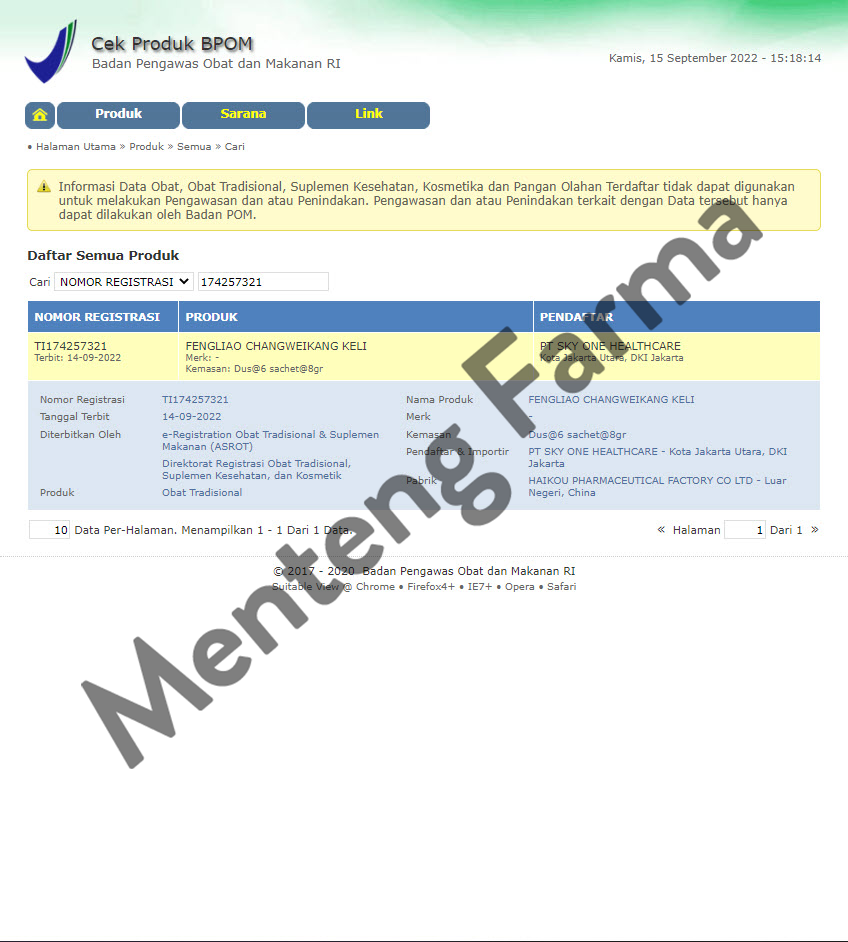 Fengliao Changweikang Keli - Obat Diare, Infeksi Pencernaan - Menteng Farma