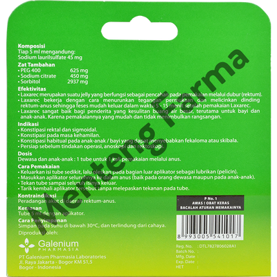 Laxarec Gel 5 mL - Krim Gel Pencahar, Sembelit, Konstipasi, Sulit BAB - Menteng Farma