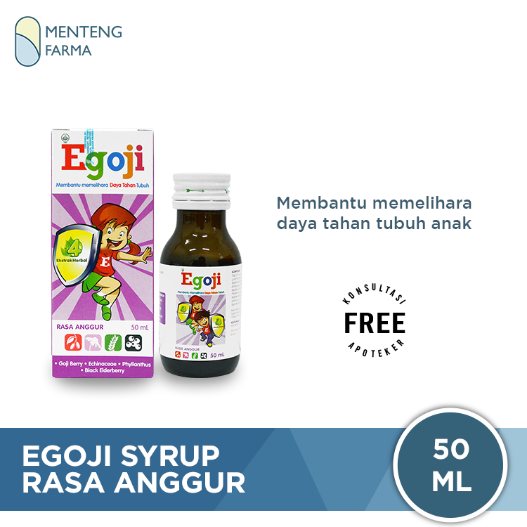 Egoji Sirup Rasa Anggur 50 mL - Suplemen Daya Tahan Tubuh Anak - Menteng Farma