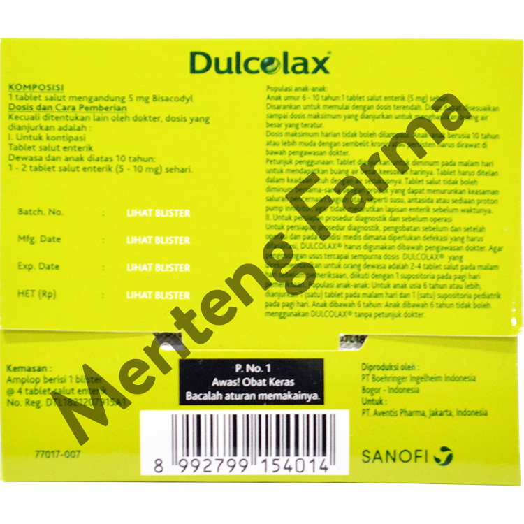 Dulcolax 5 Mg 4 Tablet - Obat Pencahar, Konstipasi, Sembelit - Menteng Farma