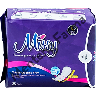 Pembalut Missy Super Night Wings 335 mm 8 Pads | Pembalut Wanita Daily Lebih Panjang Khusus Malam - Menteng Farma