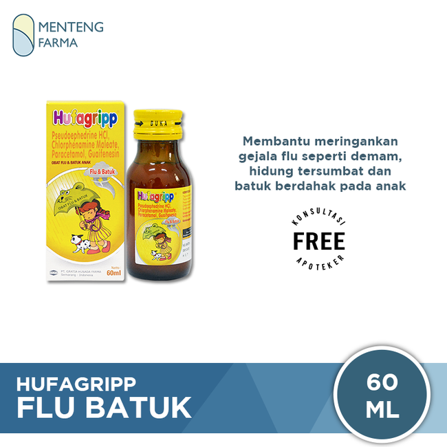 Hufagrip Kuning Obat Flu Dan Batuk Anak 60 mL - Menteng Farma