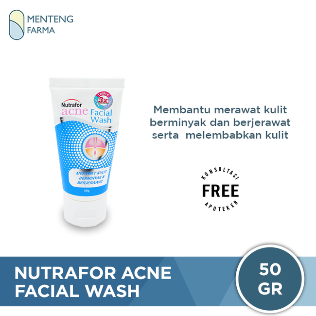 Nutrafor Acne Facial Wash 50 Gr - Formula Triple Acne Care Merawat Kulit Berminyak dan Berjerawat - Menteng Farma