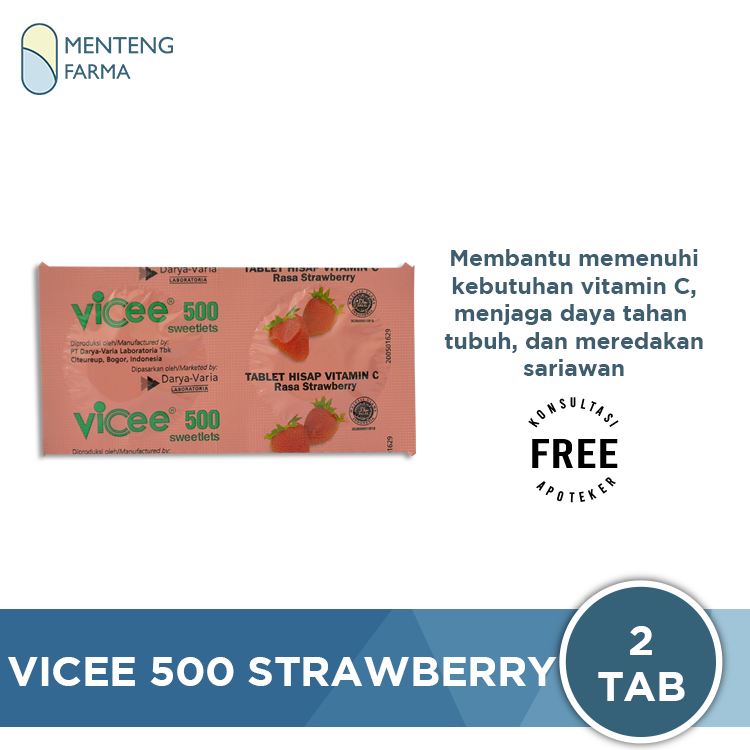 Vicee 500 Mg Strawberry 2 Tablet - Tablet Hisap Vitamin C 500 Mg - Menteng Farma