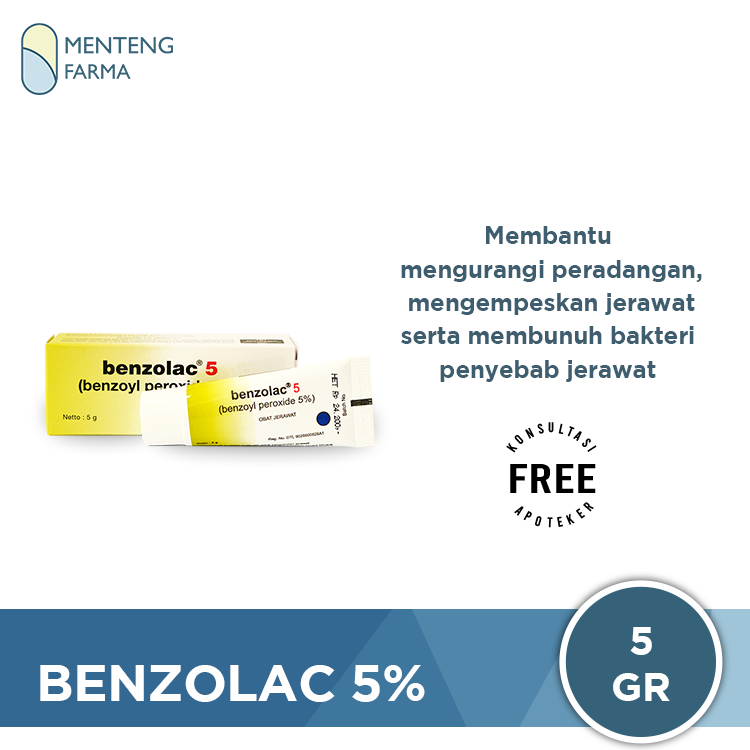 Benzolac 5 % Gel 5 Gram - Salep Obat Jerawat - Menteng Farma