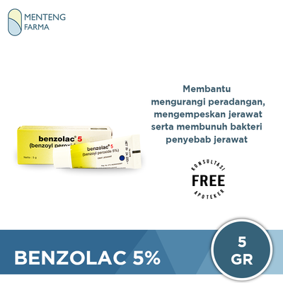 Benzolac 5 % Gel 5 Gram - Salep Obat Jerawat - Menteng Farma