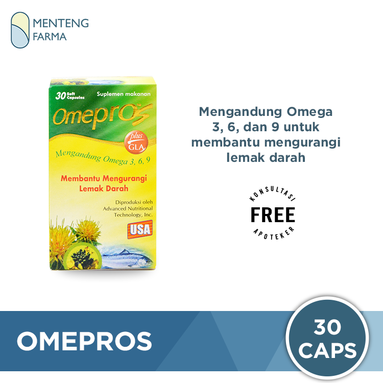 Omepros 30 Soft Capsules - Suplemen Kesehatan Penurun Kolestrol - Menteng Farma