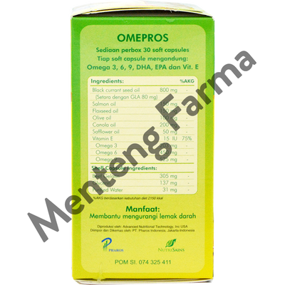 Omepros 30 Soft Capsules - Suplemen Kesehatan Penurun Kolestrol - Menteng Farma