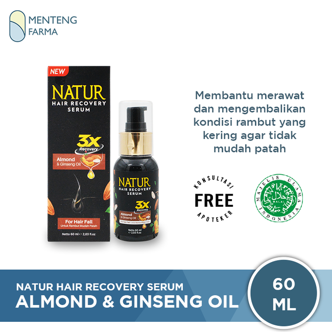 Natur Hair Recovery Serum Almond & Ginseng Oil 60 ML - Serum Anti Hair Fall - Menteng Farma