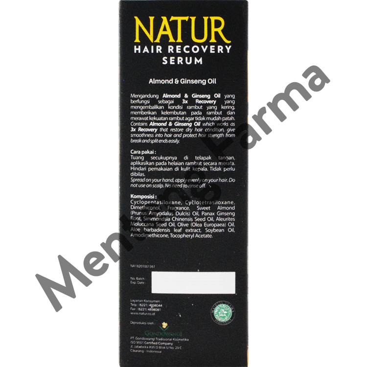 Natur Hair Recovery Serum Almond & Ginseng Oil 60 ML - Serum Anti Hair Fall - Menteng Farma