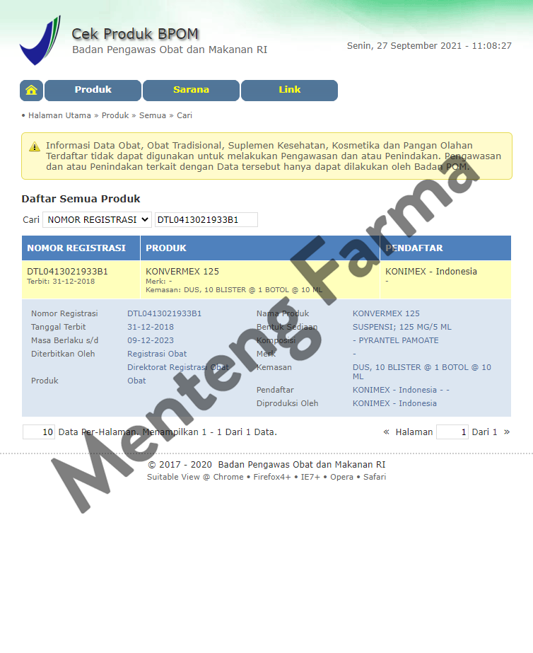 Konvermex 125 Suspensi 10 mL - Obat Pembasmi Cacingan - Menteng Farma