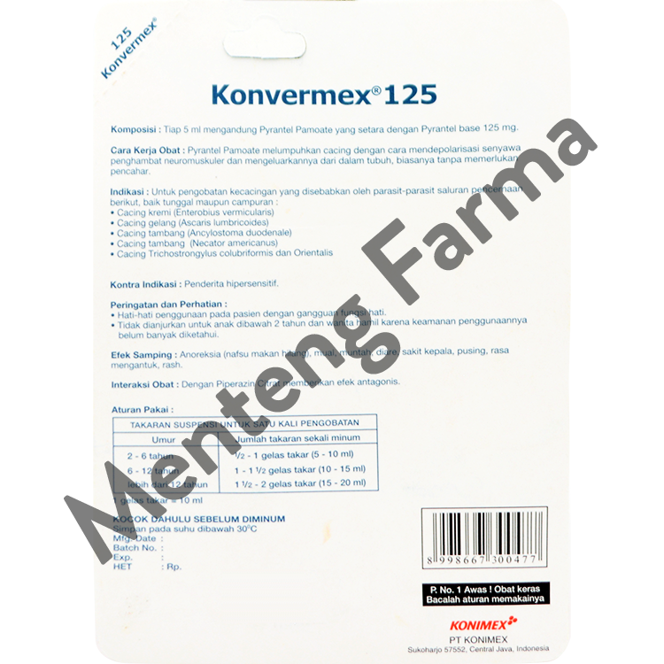 Konvermex 125 Suspensi 10 mL - Obat Pembasmi Cacingan - Menteng Farma