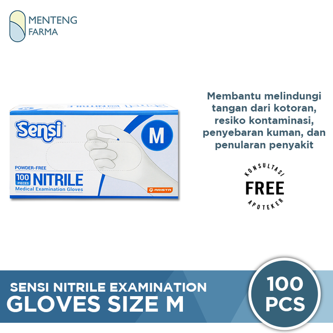 Sensi Sarung Tangan Nitrile Size M Isi 100 pcs - Non Latex Powder Free - Menteng Farma