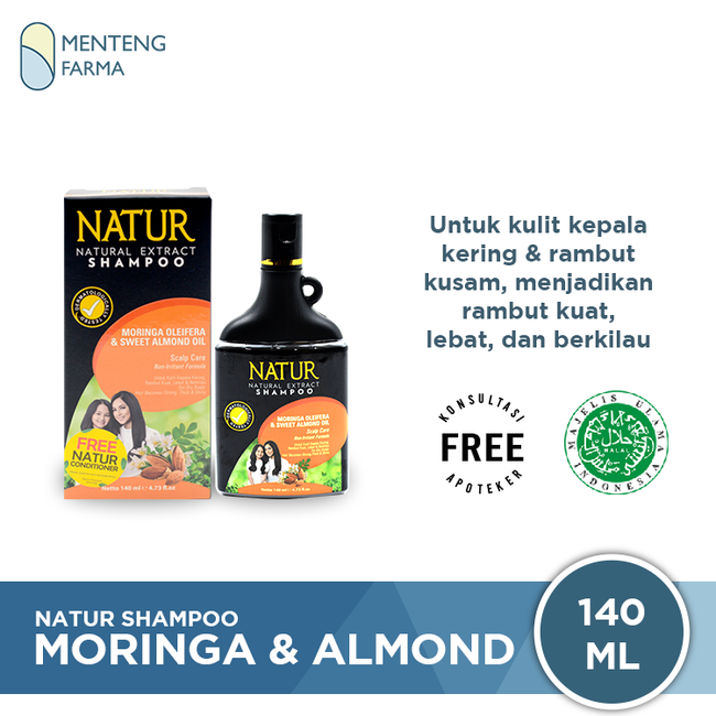 Natur Shampoo Moringa & Sweet Almond Oil 270 ML - Perawatan Kulit Kepala Kering - Menteng Farma