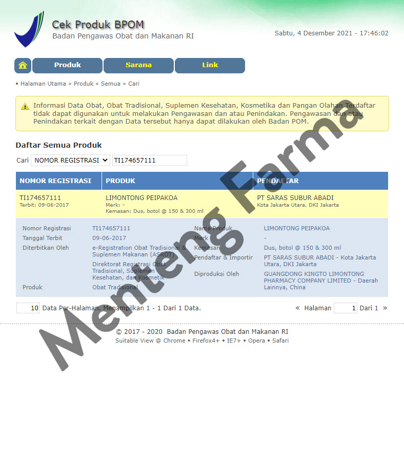Obat Batuk Kingto Limontong Peipakoa - Menteng Farma