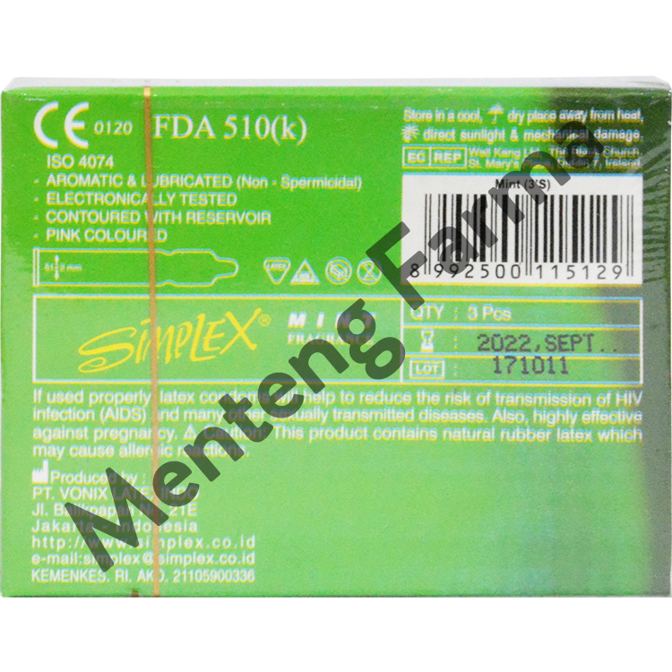 Kondom Simplex Mint Fragrance - Isi 3 - Menteng Farma