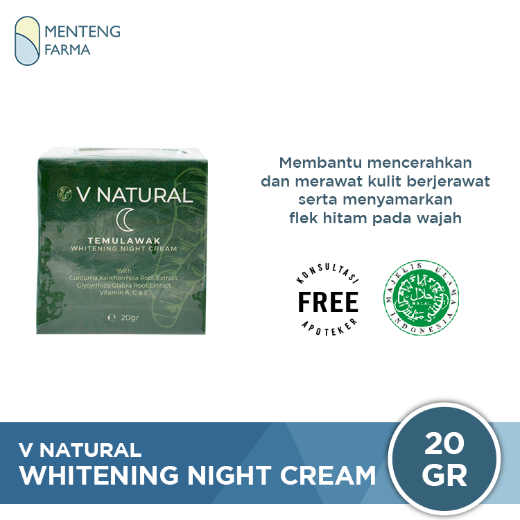 V Natural Whitening Night Cream Temulawak 20 Gr - Krim Malam Temulawak - Menteng Farma