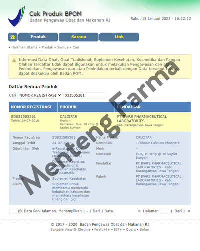 Calcifar 10 Kaplet - Suplemen Kalsium Jaga Kesehatan Tulang dan Gigi - Menteng Farma