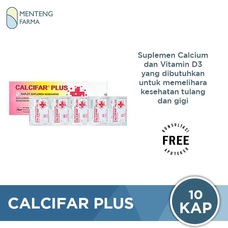 Calcifar Plus 10 Kaplet - Suplemen Kalsium dan Vitamin D3 - Menteng Farma