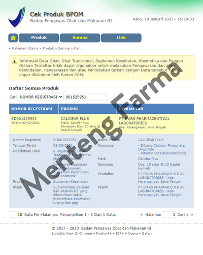 Calcifar Plus 10 Kaplet - Suplemen Kalsium dan Vitamin D3 - Menteng Farma