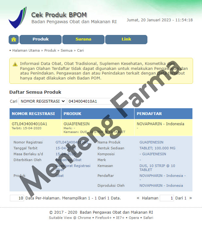 Guaifenesin 100 mg 10 Tablet - Obat Batuk Berdahak - Menteng Farma