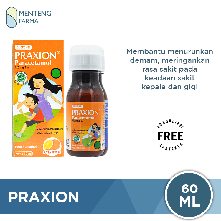 Praxion Suspensi 60 ml - Meredakan Demam Sakit Kepala dan Sakit Gigi - Menteng Farma